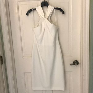 Tahari white sleeveless short dress satin neck